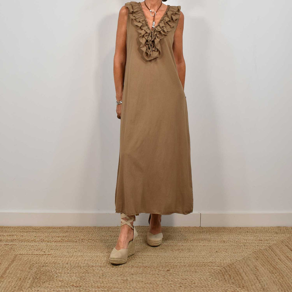 Camille Escote En V Gasa Vestido Hasta El Topillo Con Corpino Plisado Azul Royal