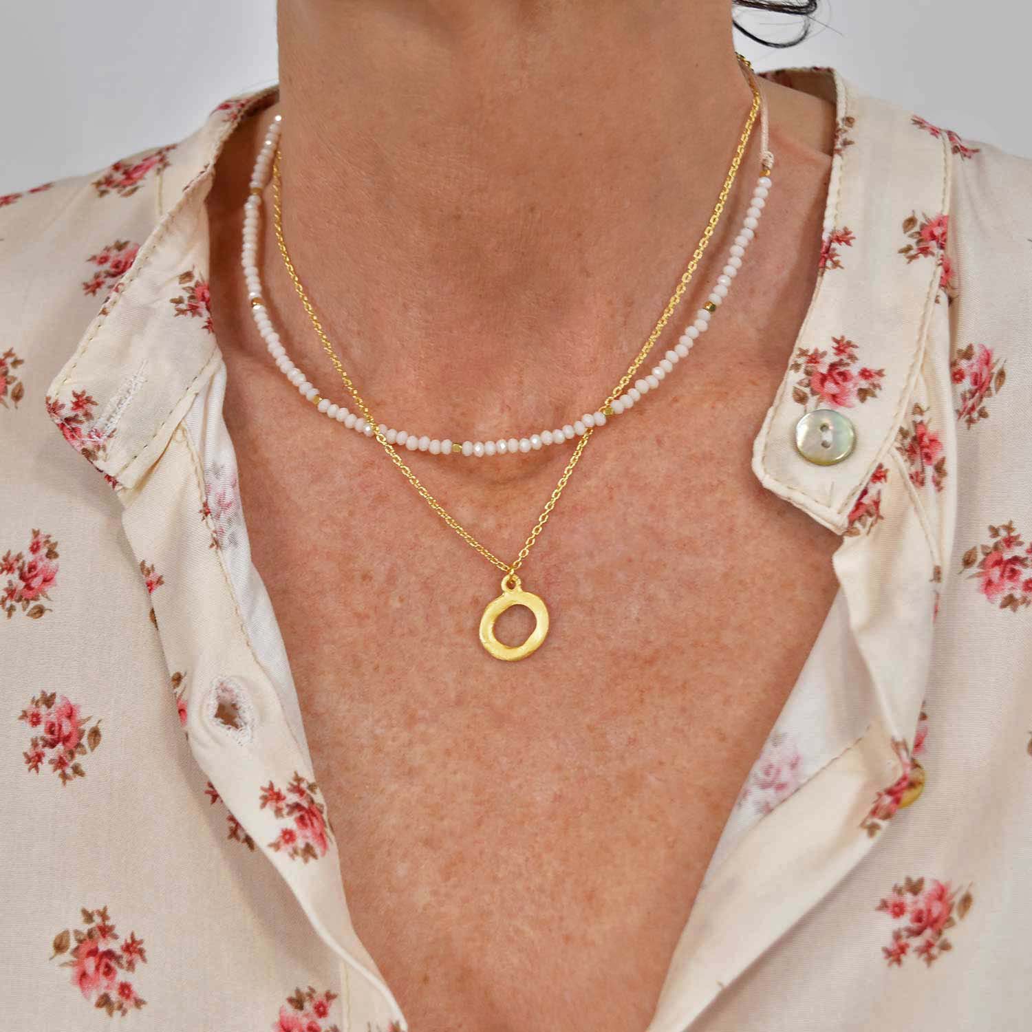 Collier double cercle rose