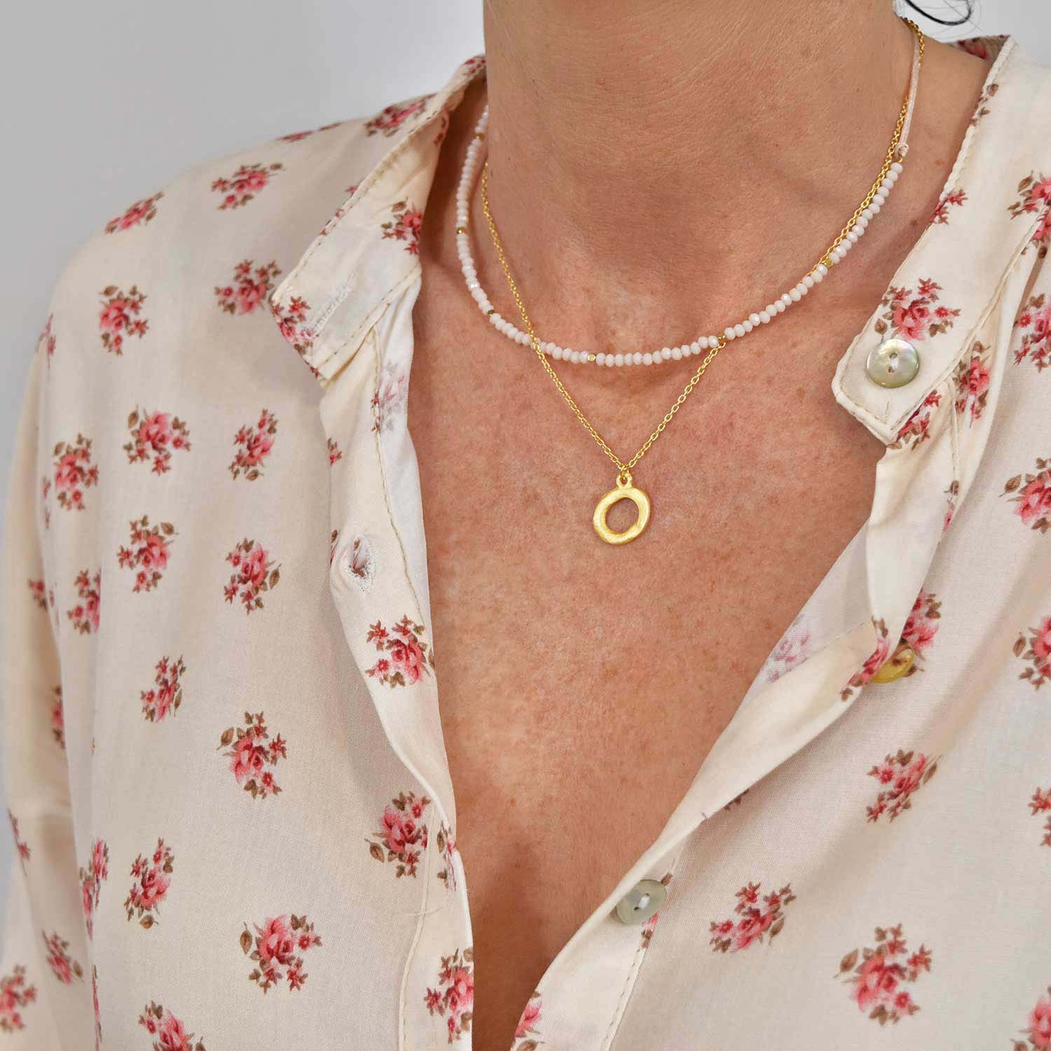 Collier double cercle rose
