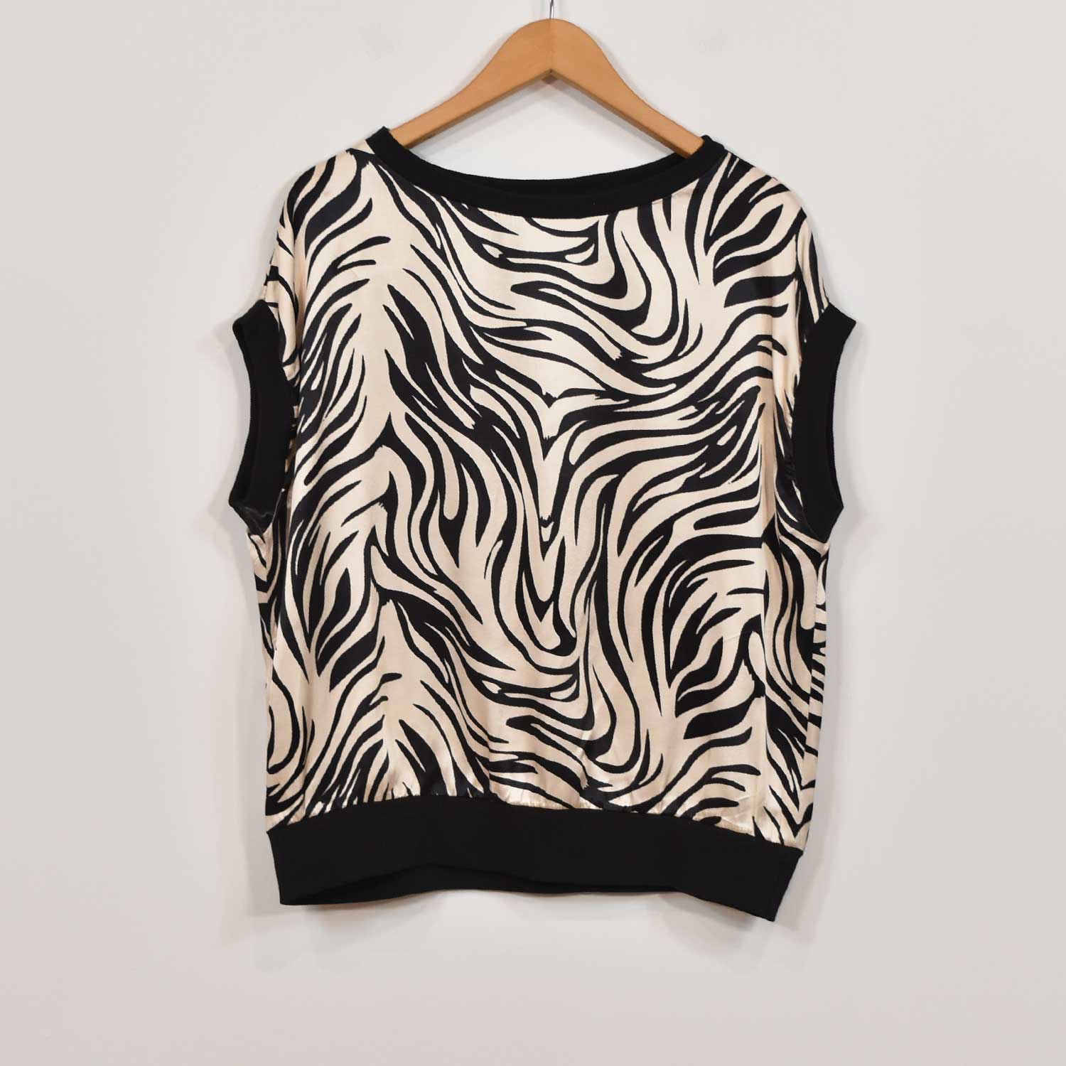 Black zebra satin blouse