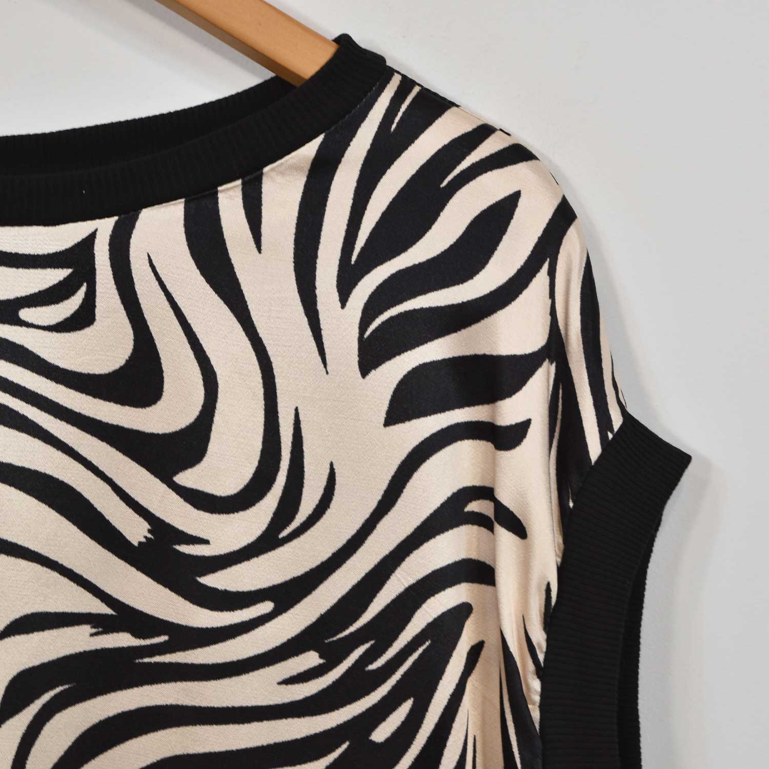 Black zebra satin blouse