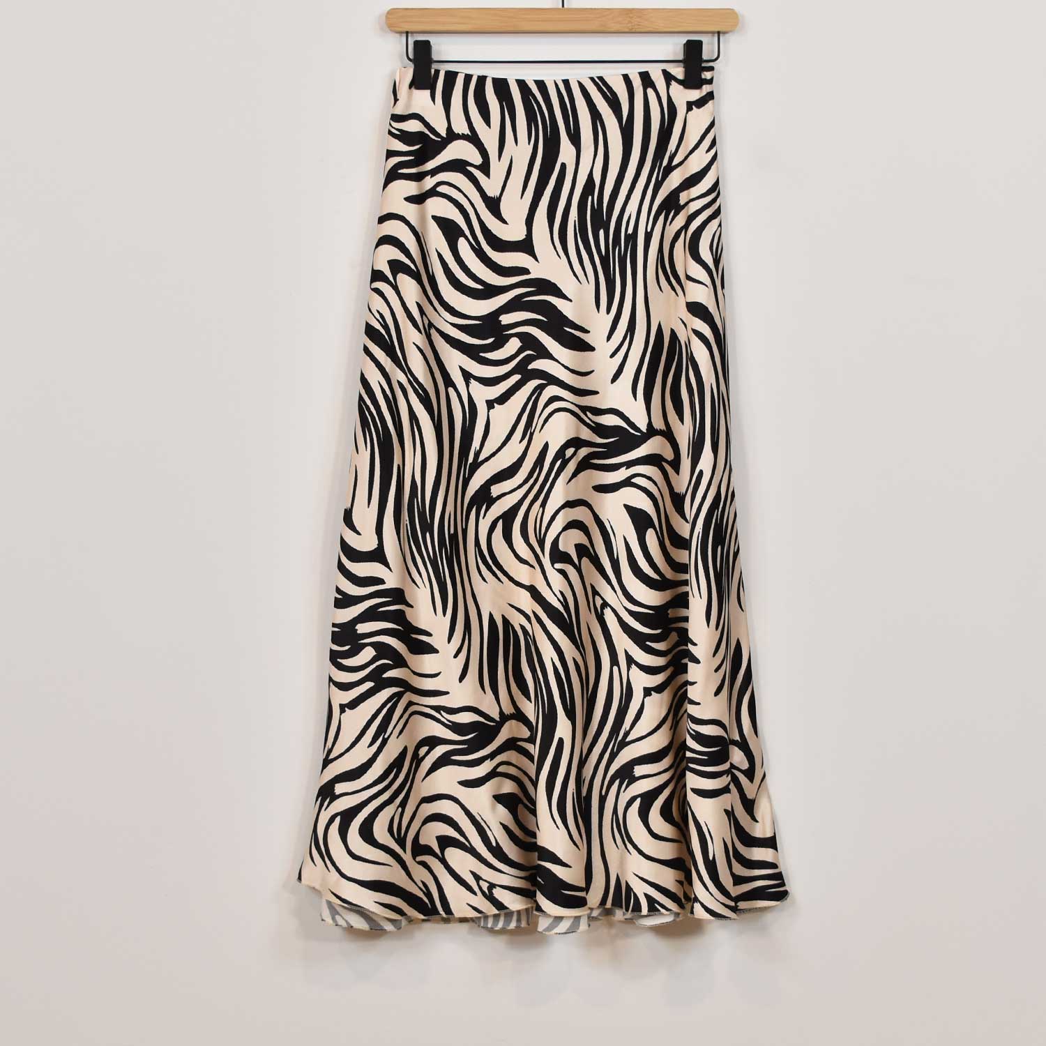 Black Zebra satin midi skirt