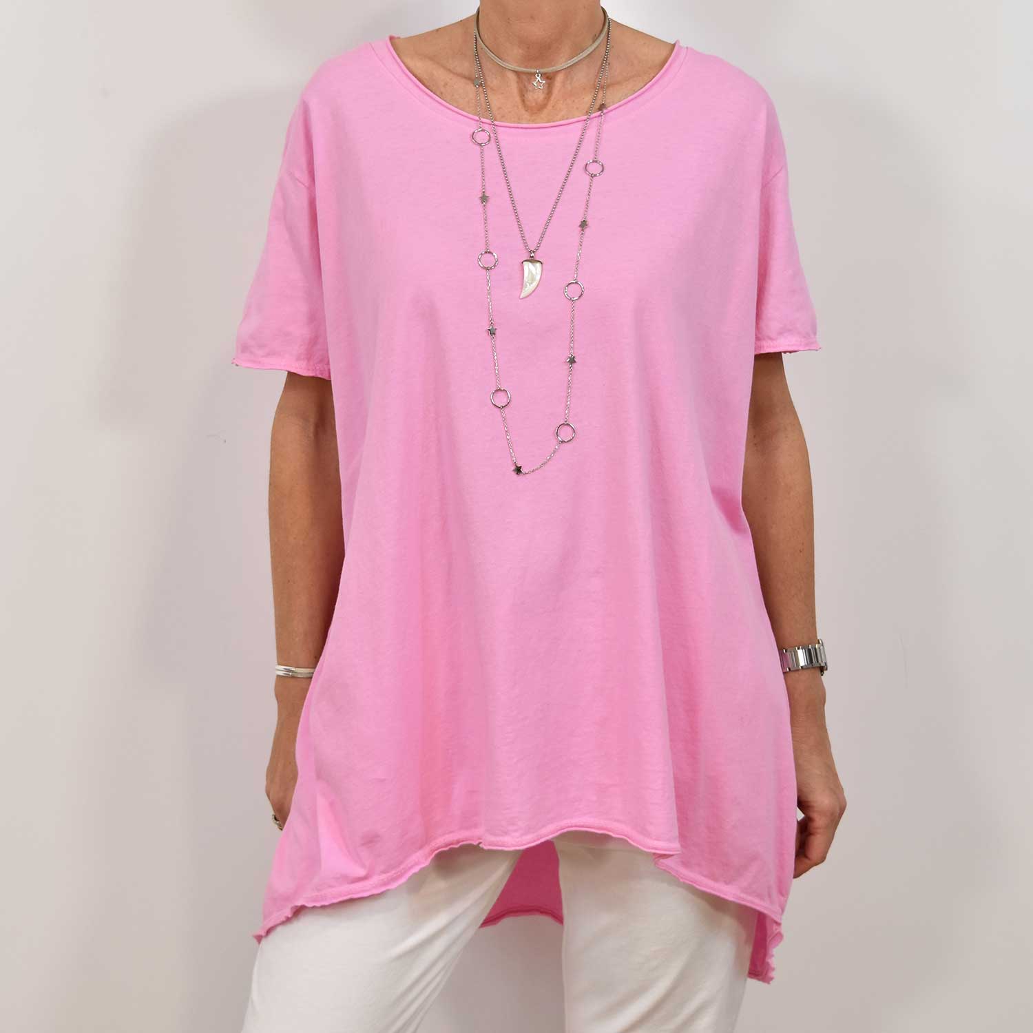 Pink short asymmetric basic t -shirt