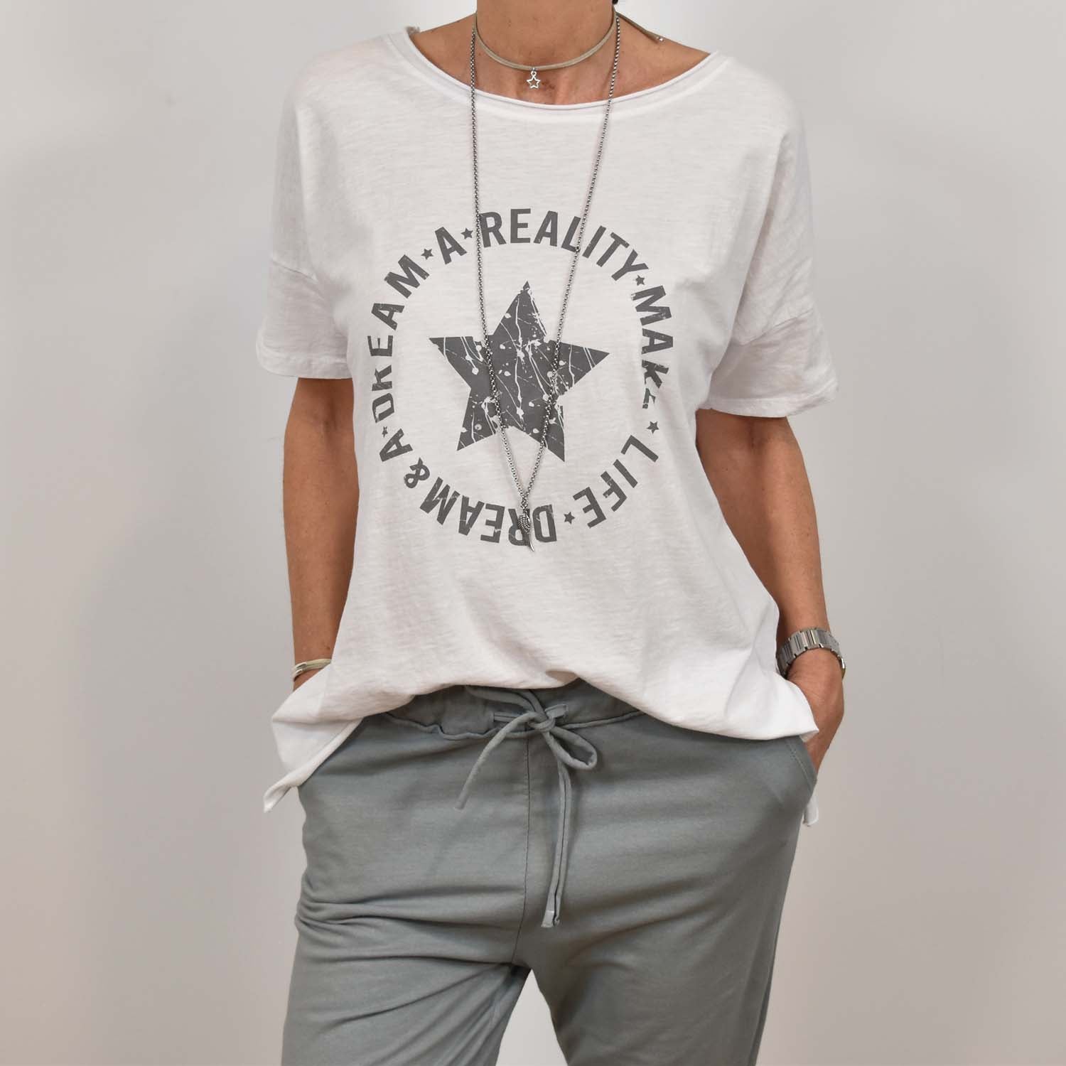 T-shirt à étoiles 'Dream' blanc