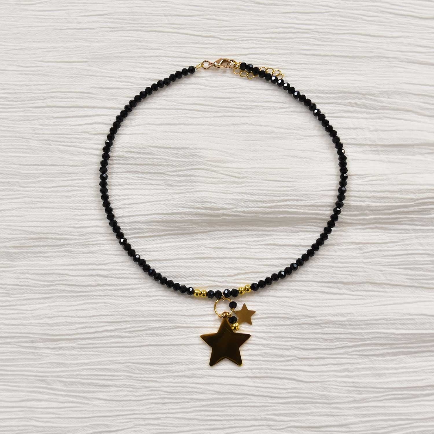 Black beads stars necklace