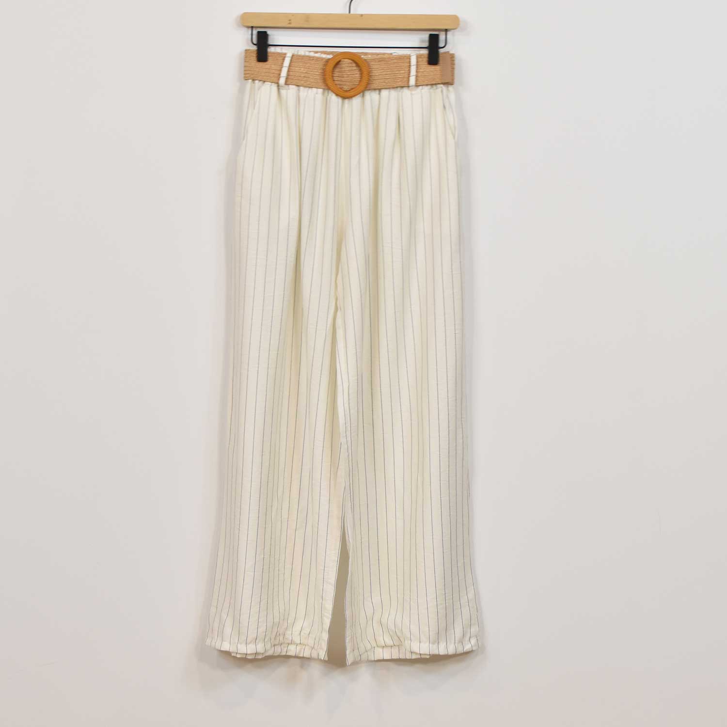 White pinstripes belt pants