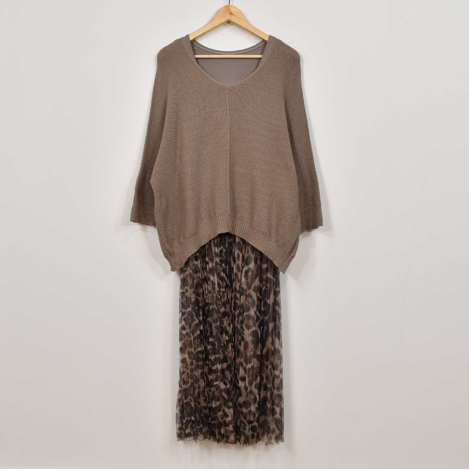 Taupe leopard tulle dress