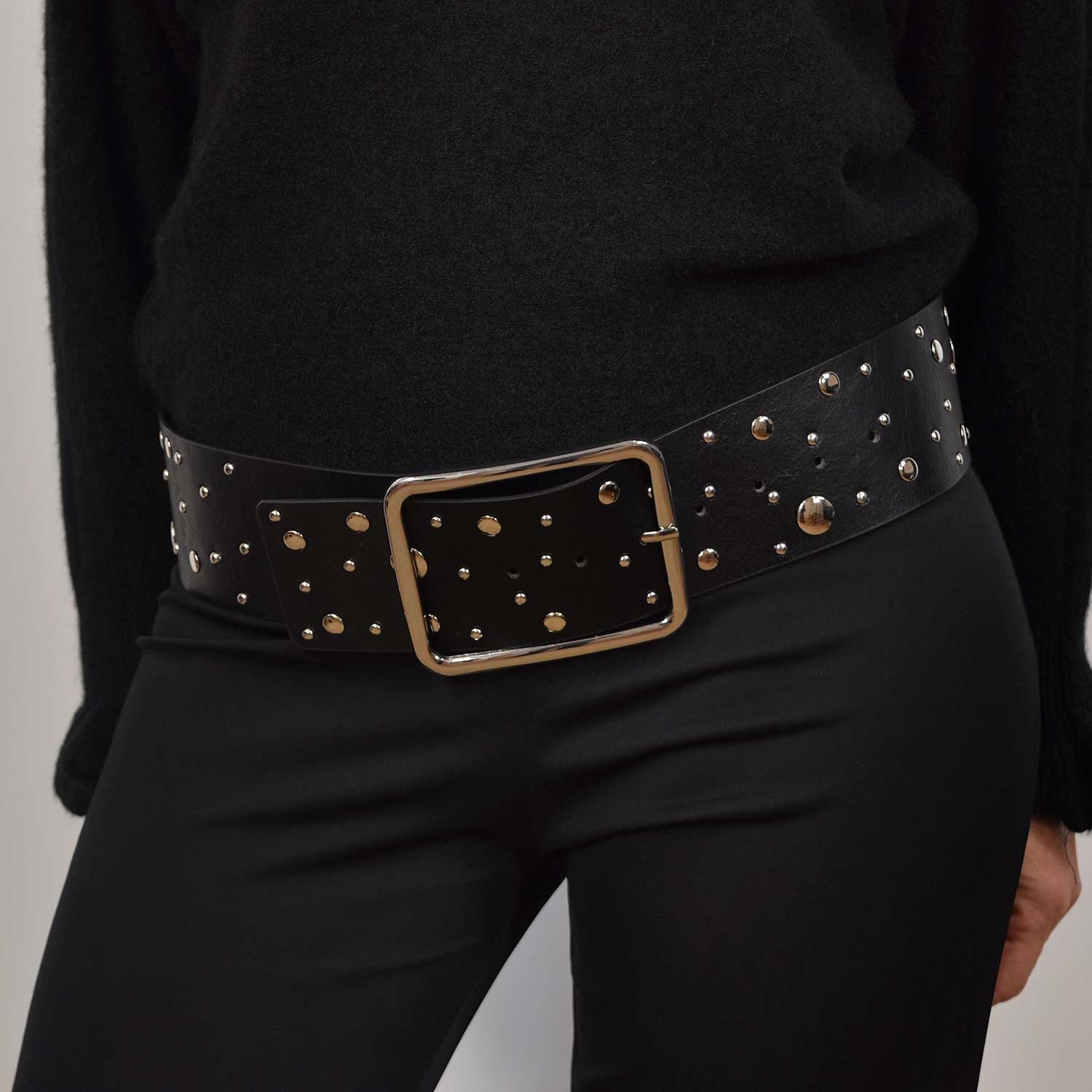 Black wide studded belt