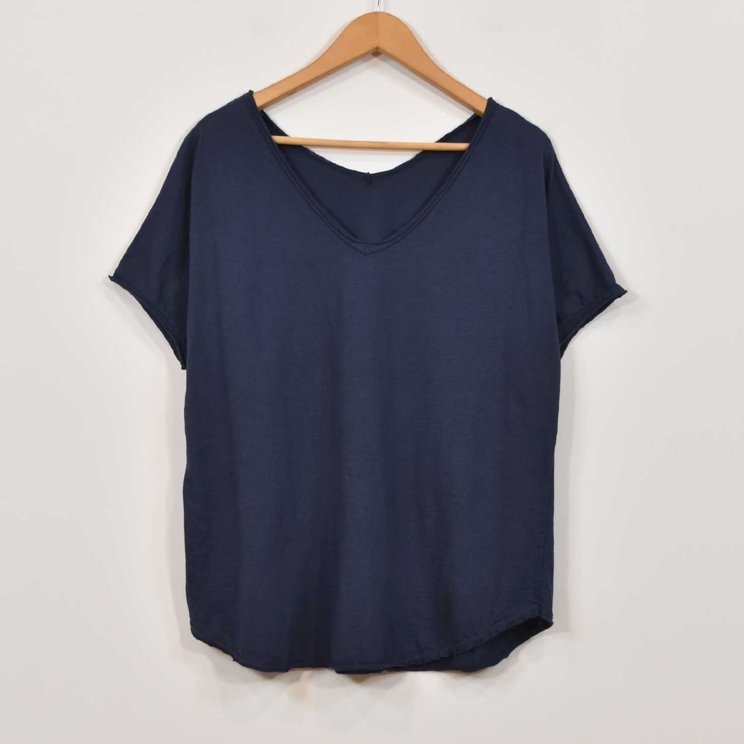 Blue v-neck fringes t-shirt