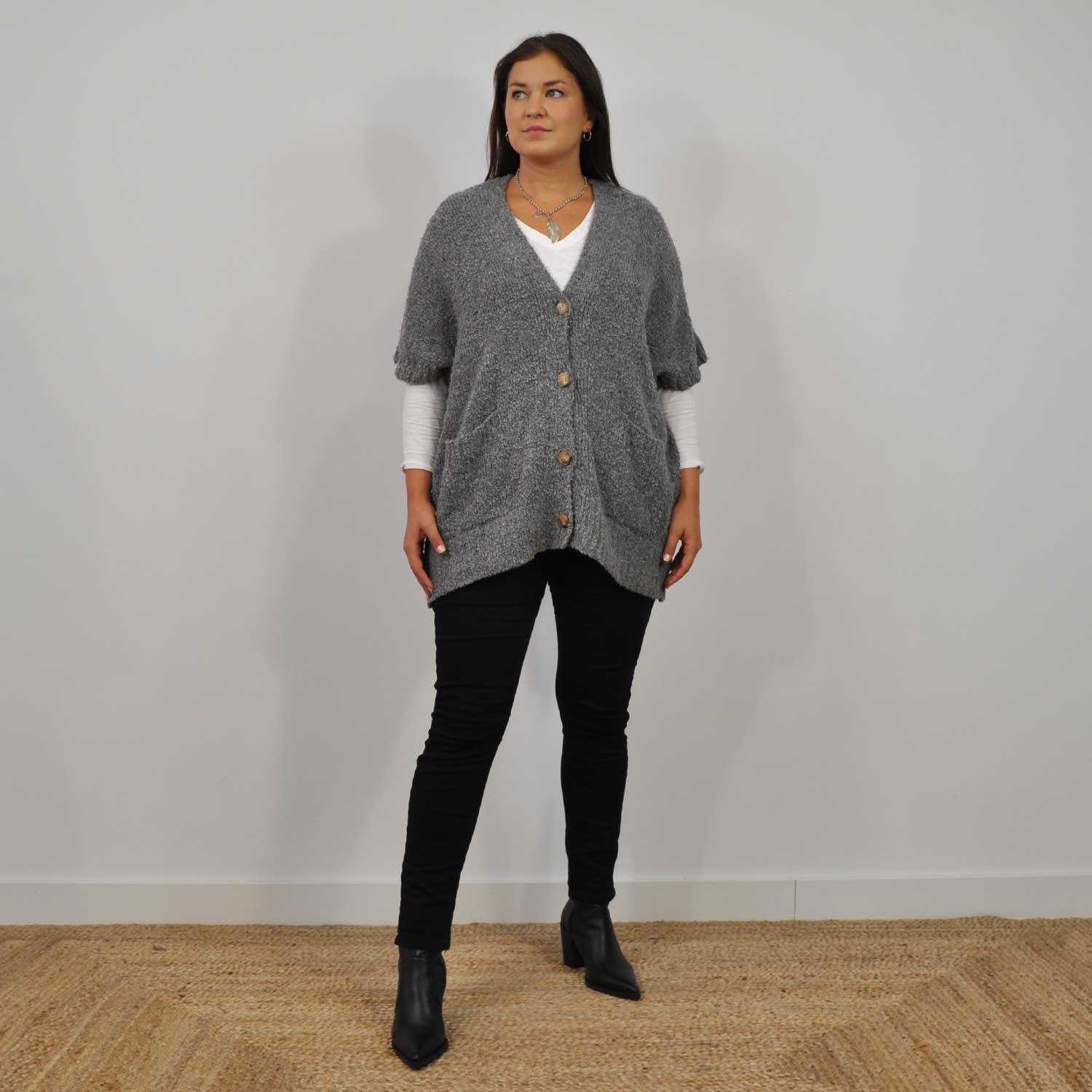 Grey lamb buttons jacket