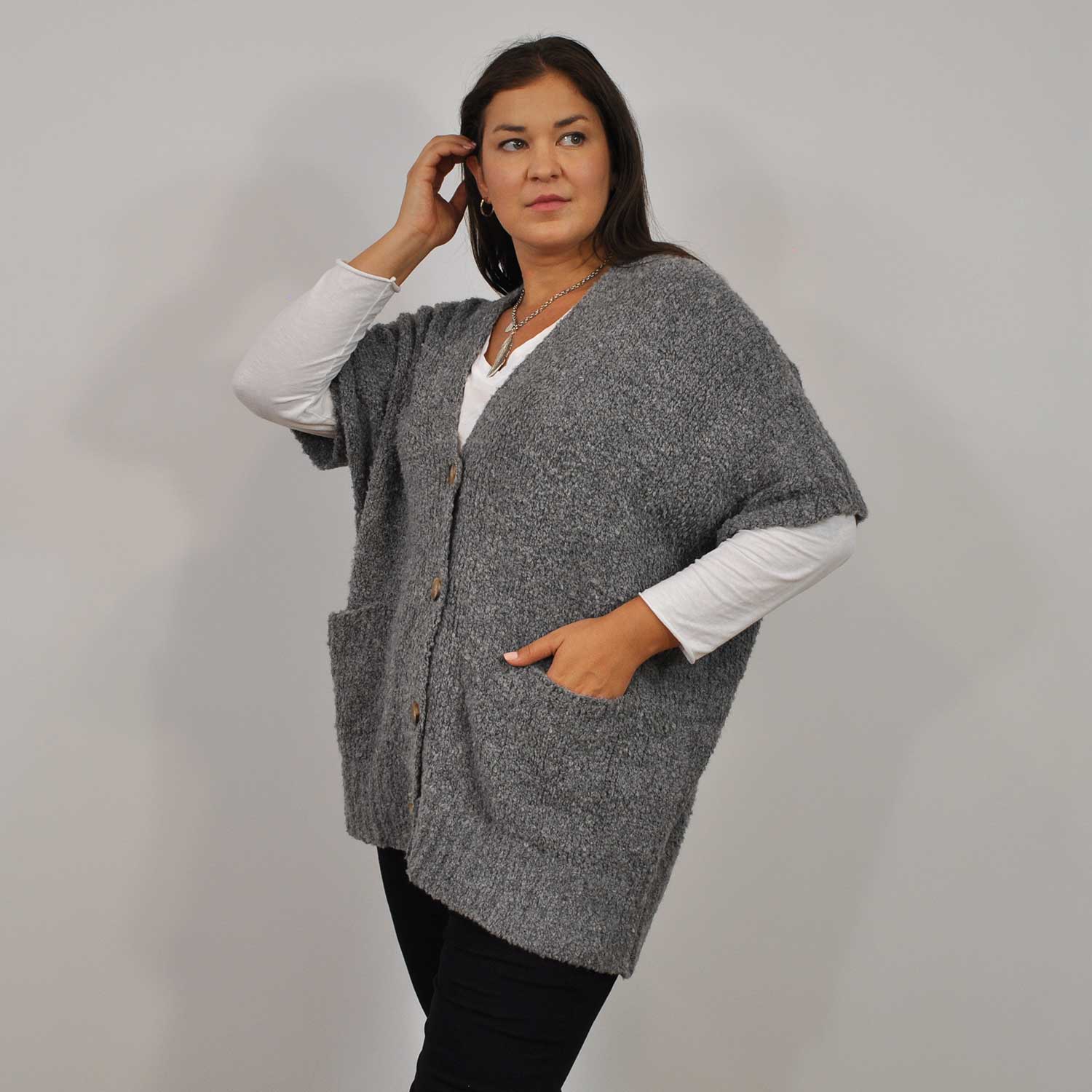 Grey lamb buttons jacket