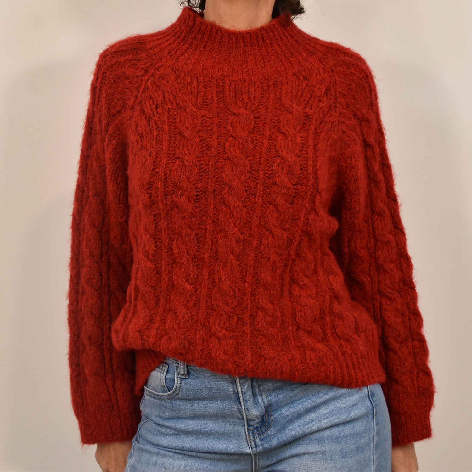 Pull tricoté tresse bourdeaux