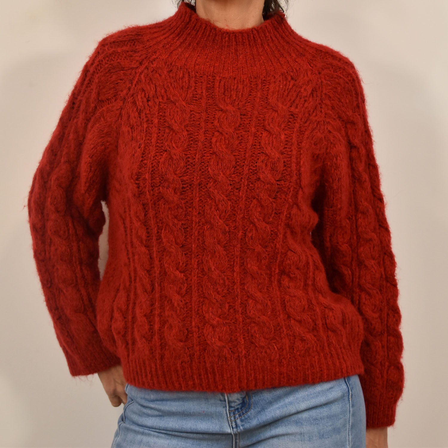 Pull tricoté tresse bourdeaux