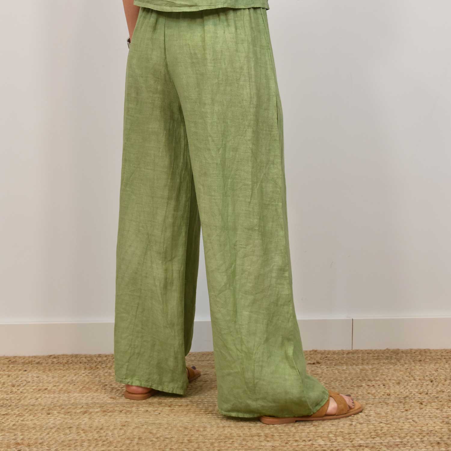 Pantalon droit en lin vert