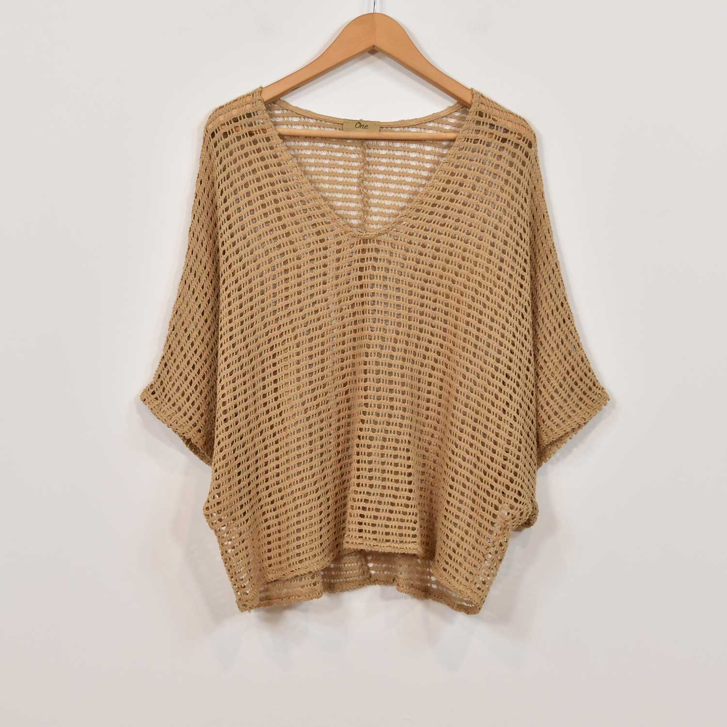 Camel bat knit sweater