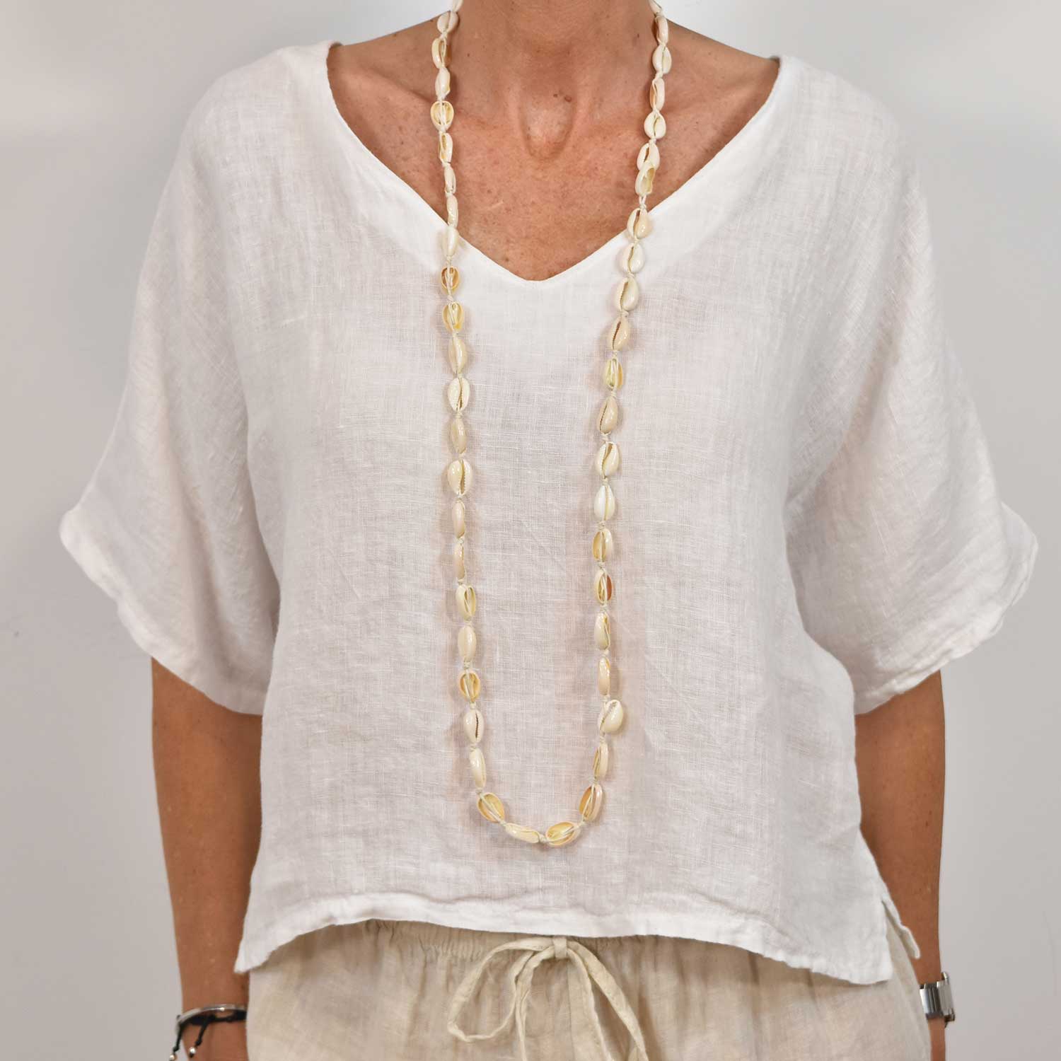 White V-neck linen blouse