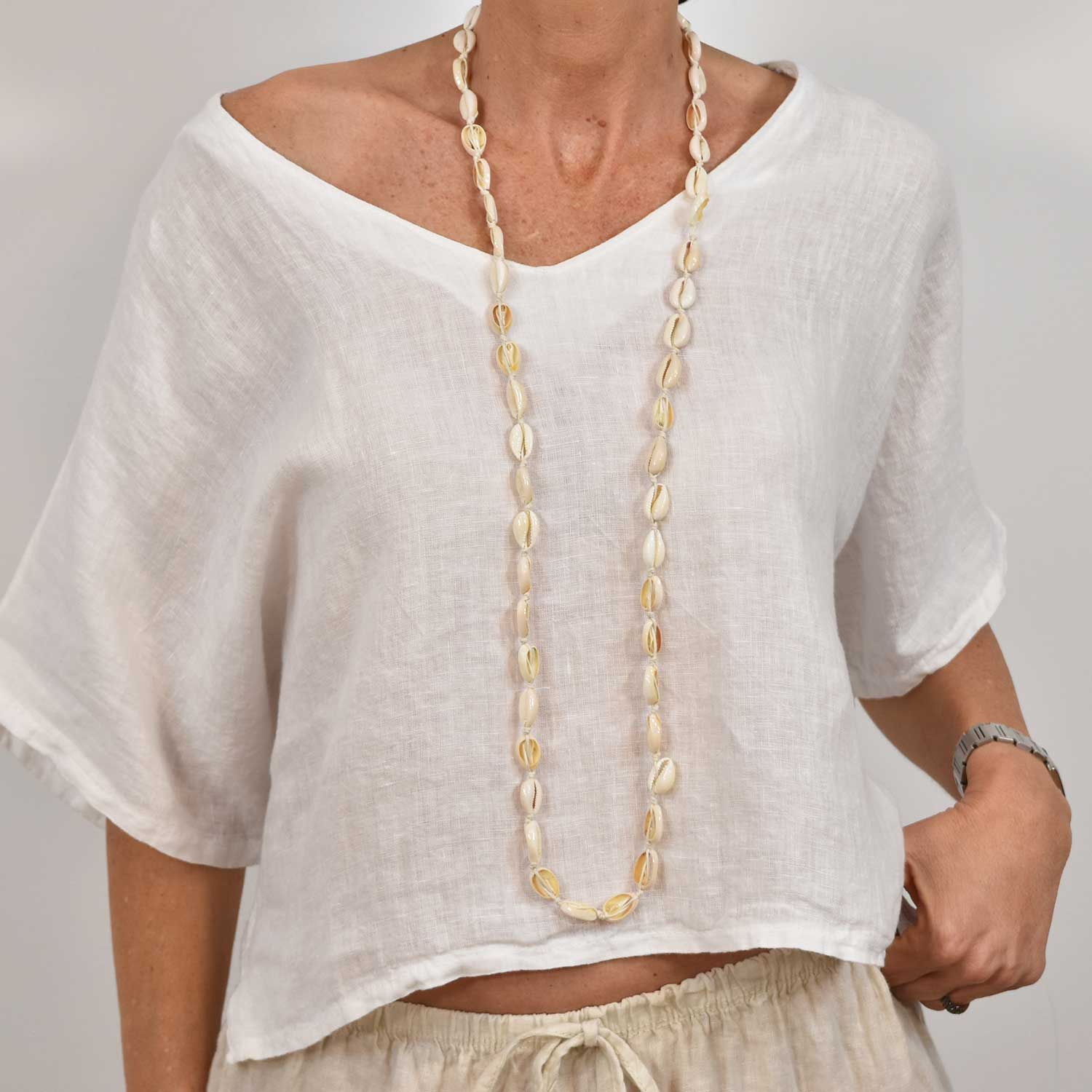 White V-neck linen blouse