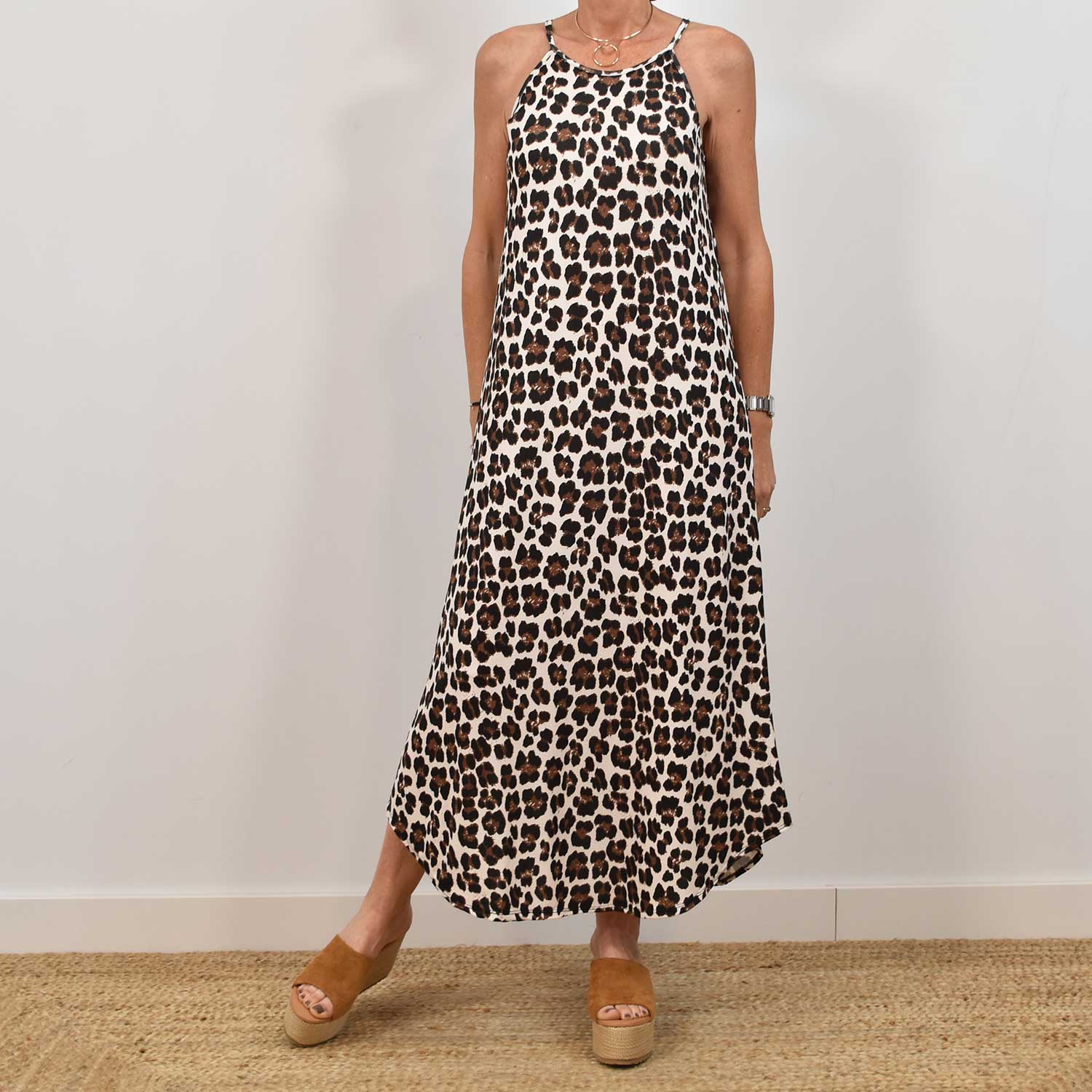 Halter fluid dress leopard