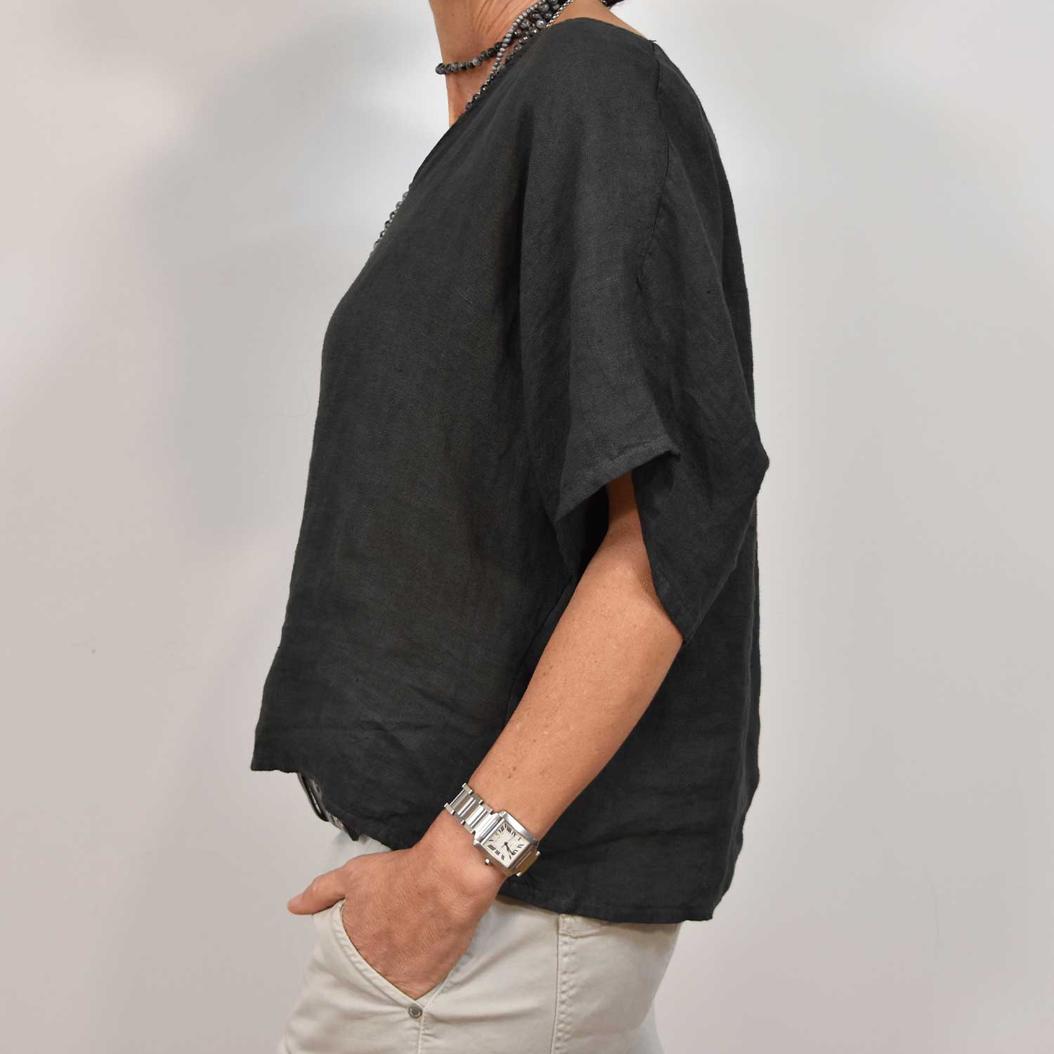 Grey V-neck linen blouse