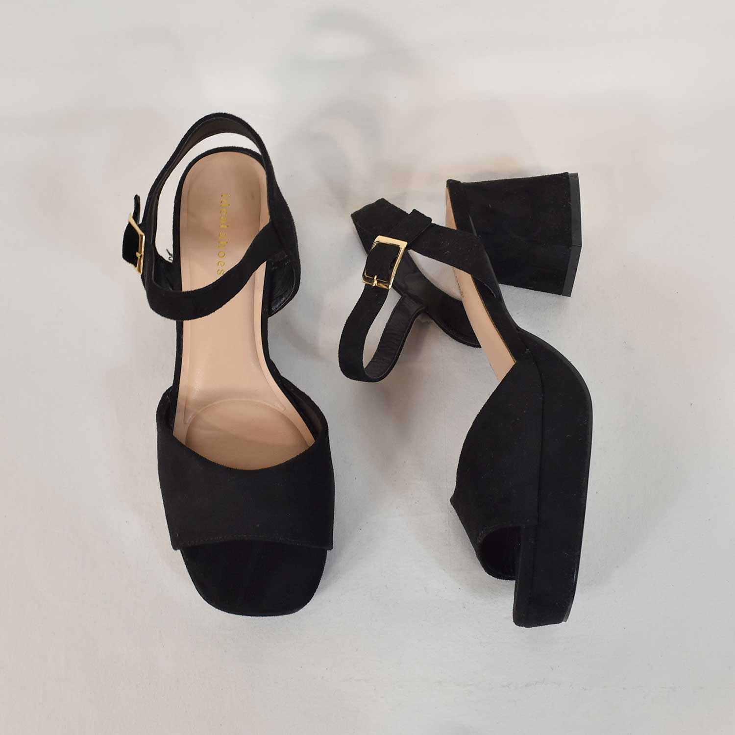 Black suede heel sandal