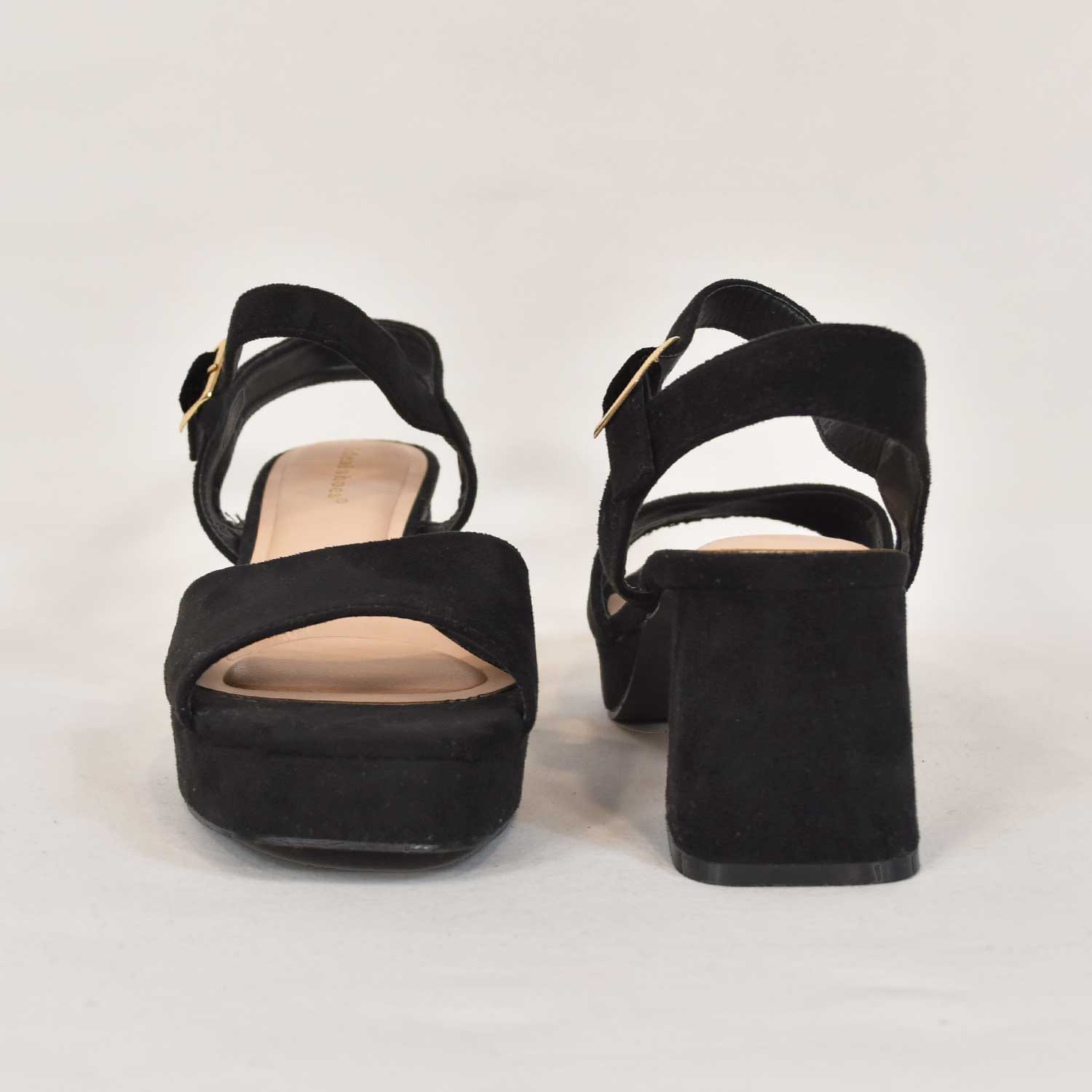 Black suede heel sandal