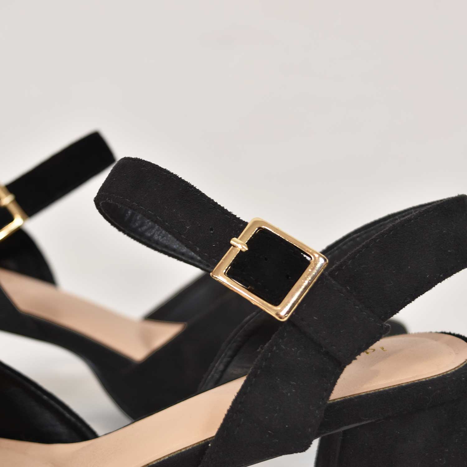 Black suede heel sandal