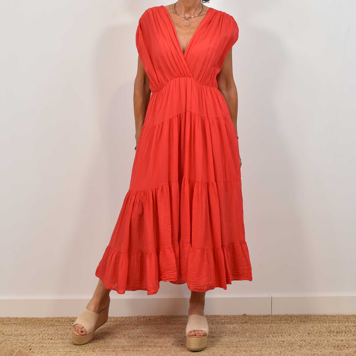 Red crinkle effect dress