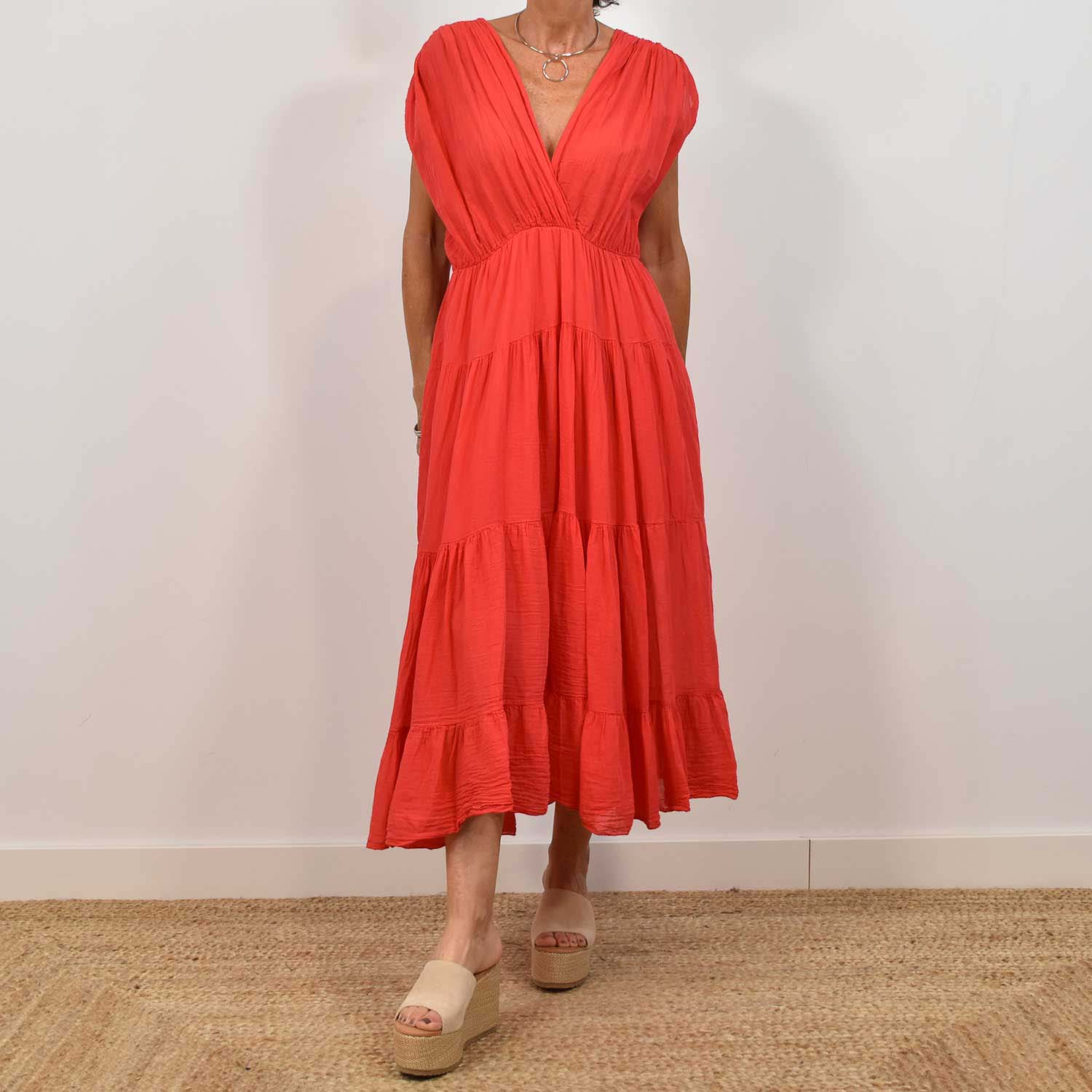 Vestido efecto arrugado rojo