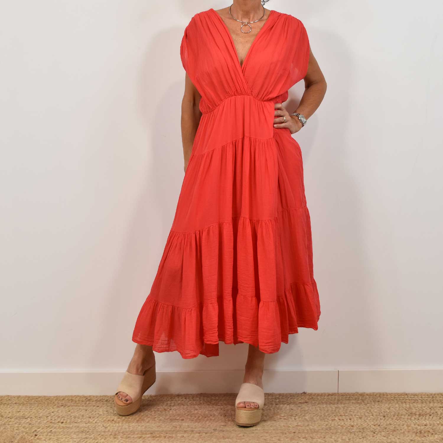 Red crinkle effect dress