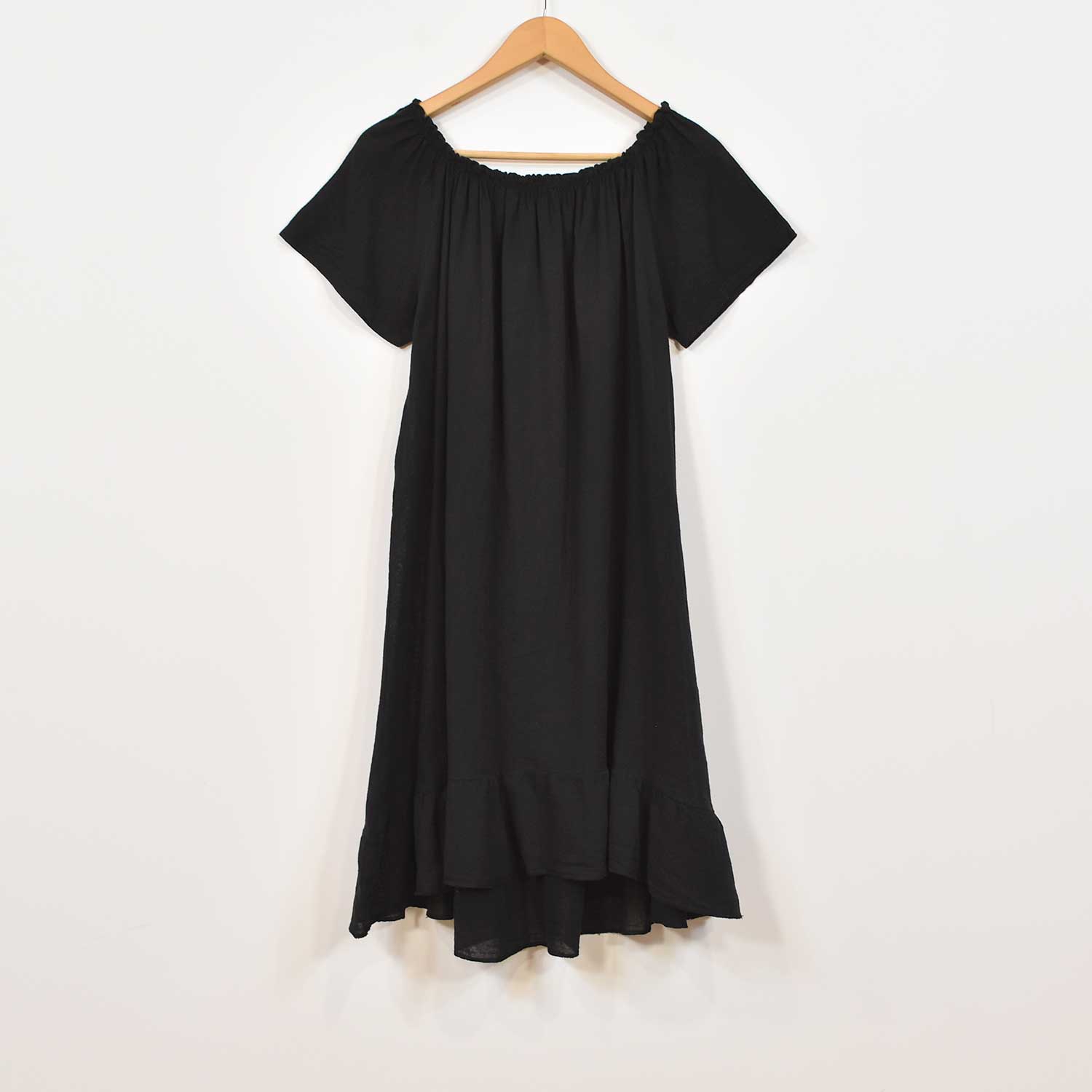 Black cotton ruffle dress