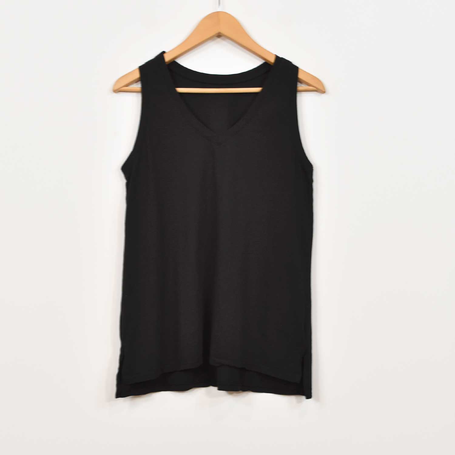 Black v-neck basic tank