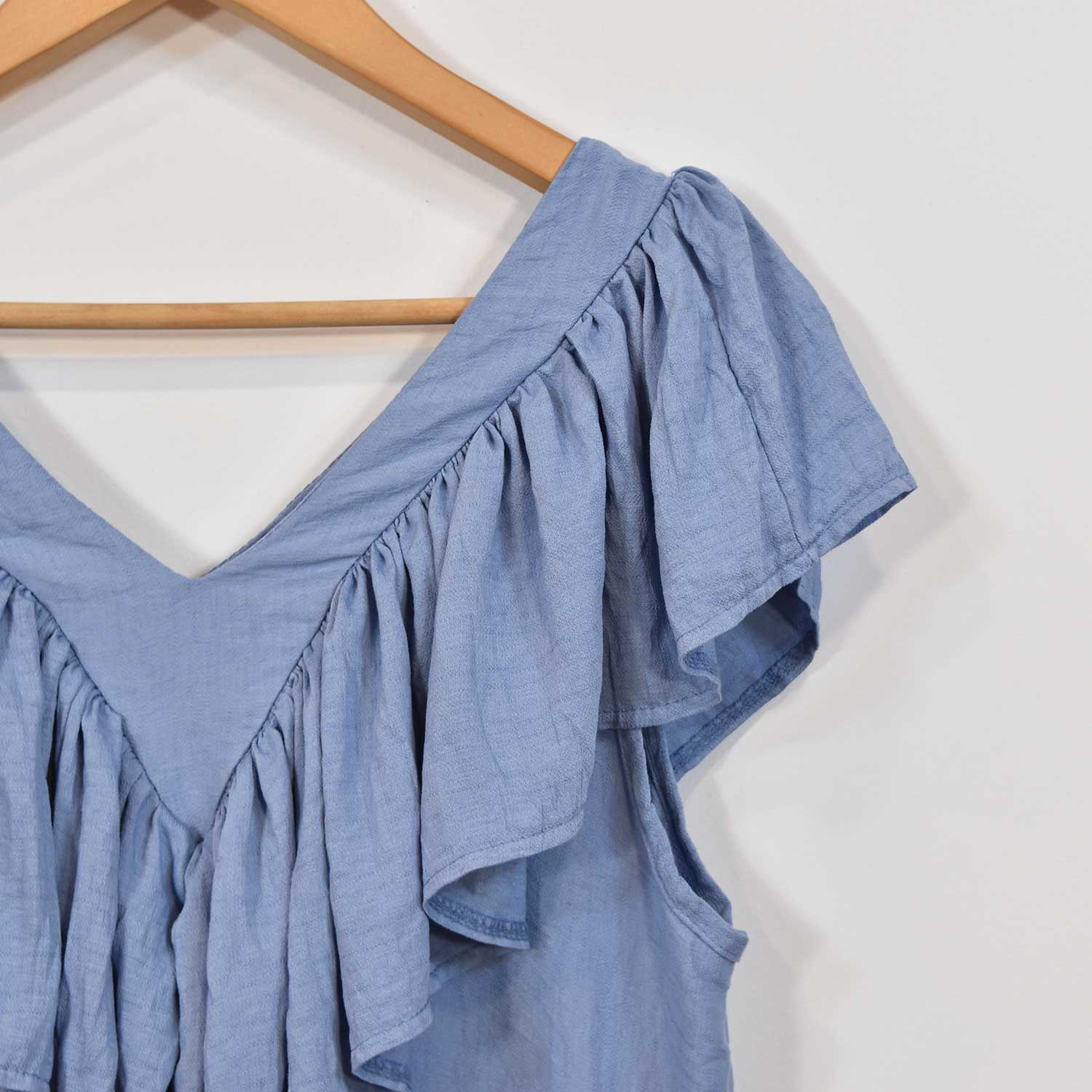 Blue ruffle neck dress