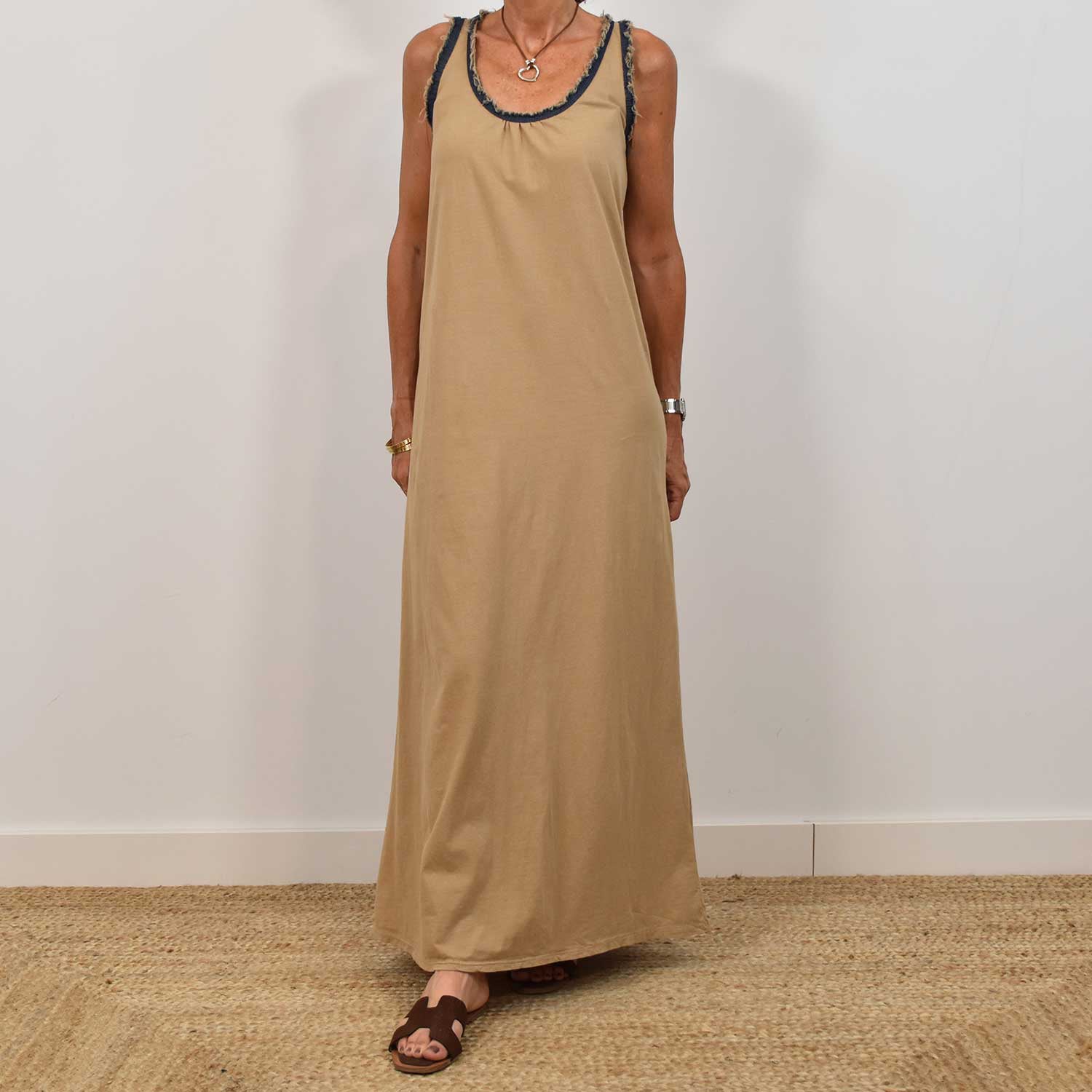 Camel denim racerback dress