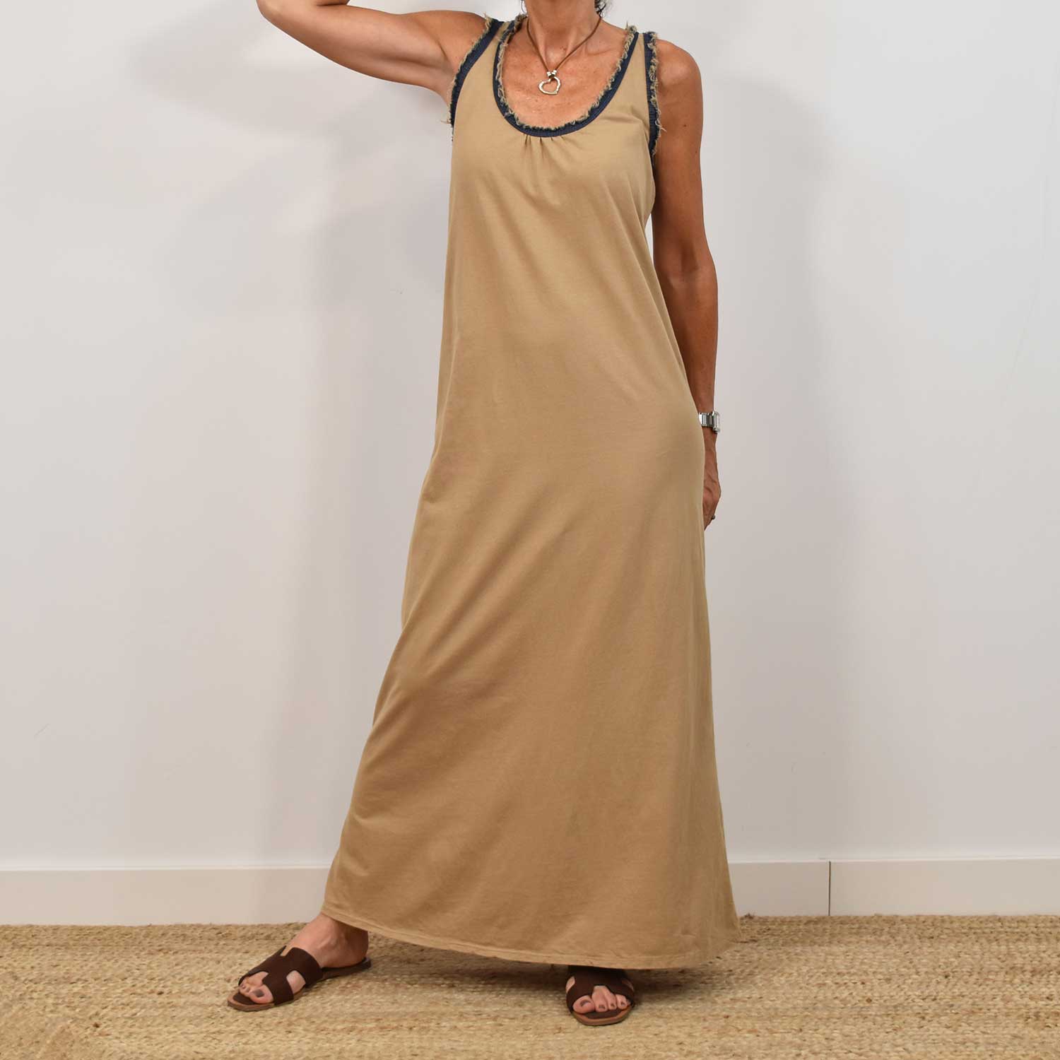 Camel denim racerback dress