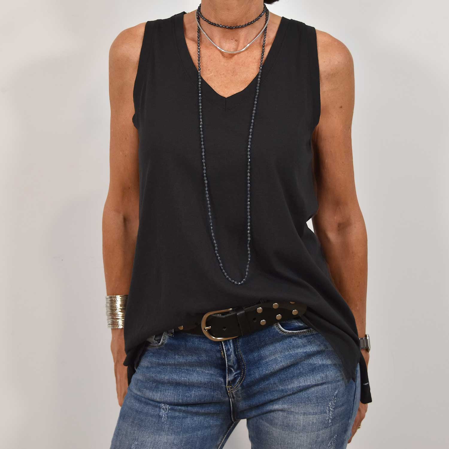 Black v-neck basic tank