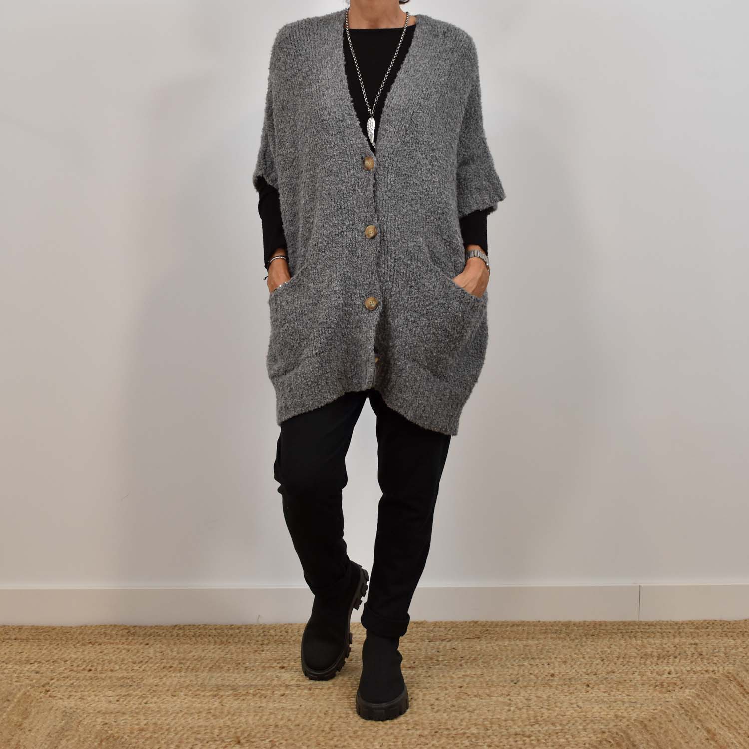 Grey lamb buttons jacket