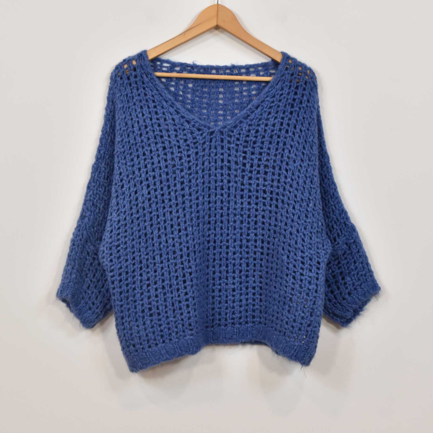 Blue openwork sweater