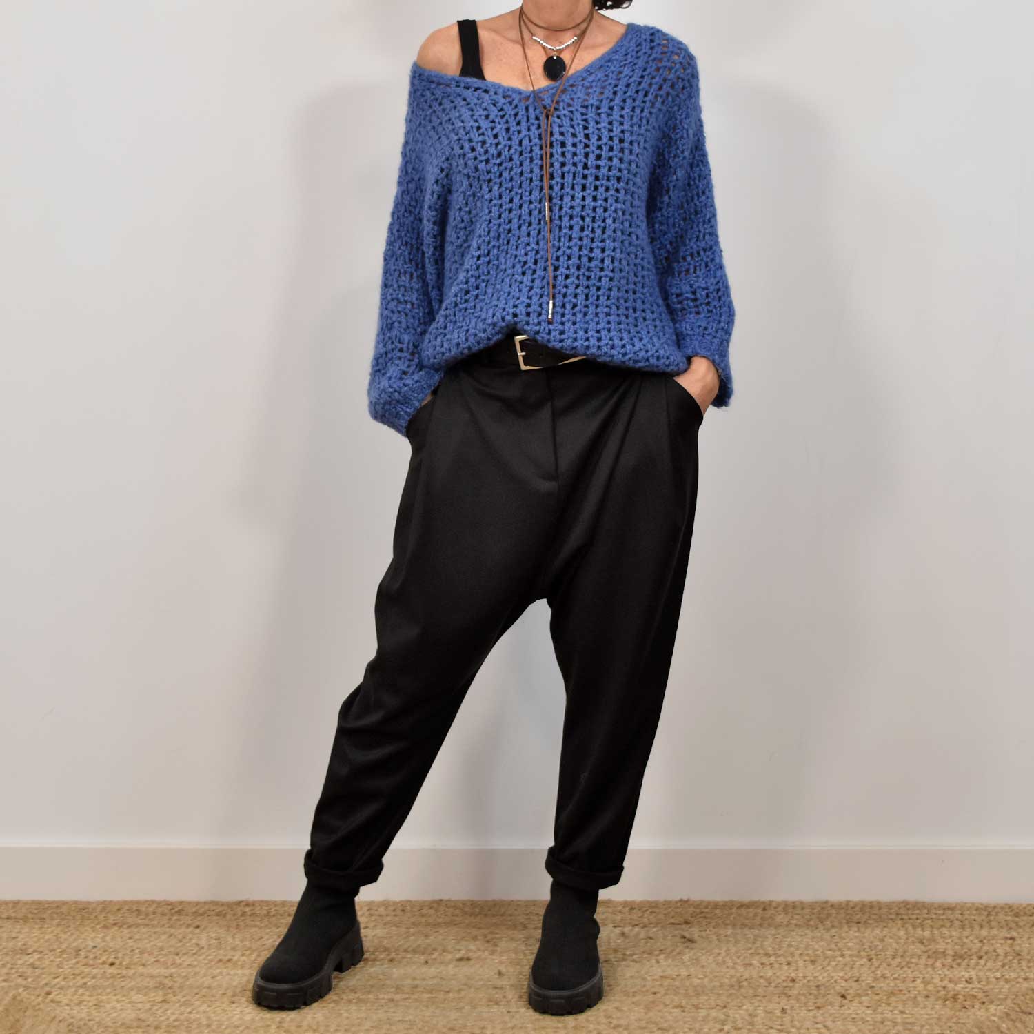 Blue openwork sweater