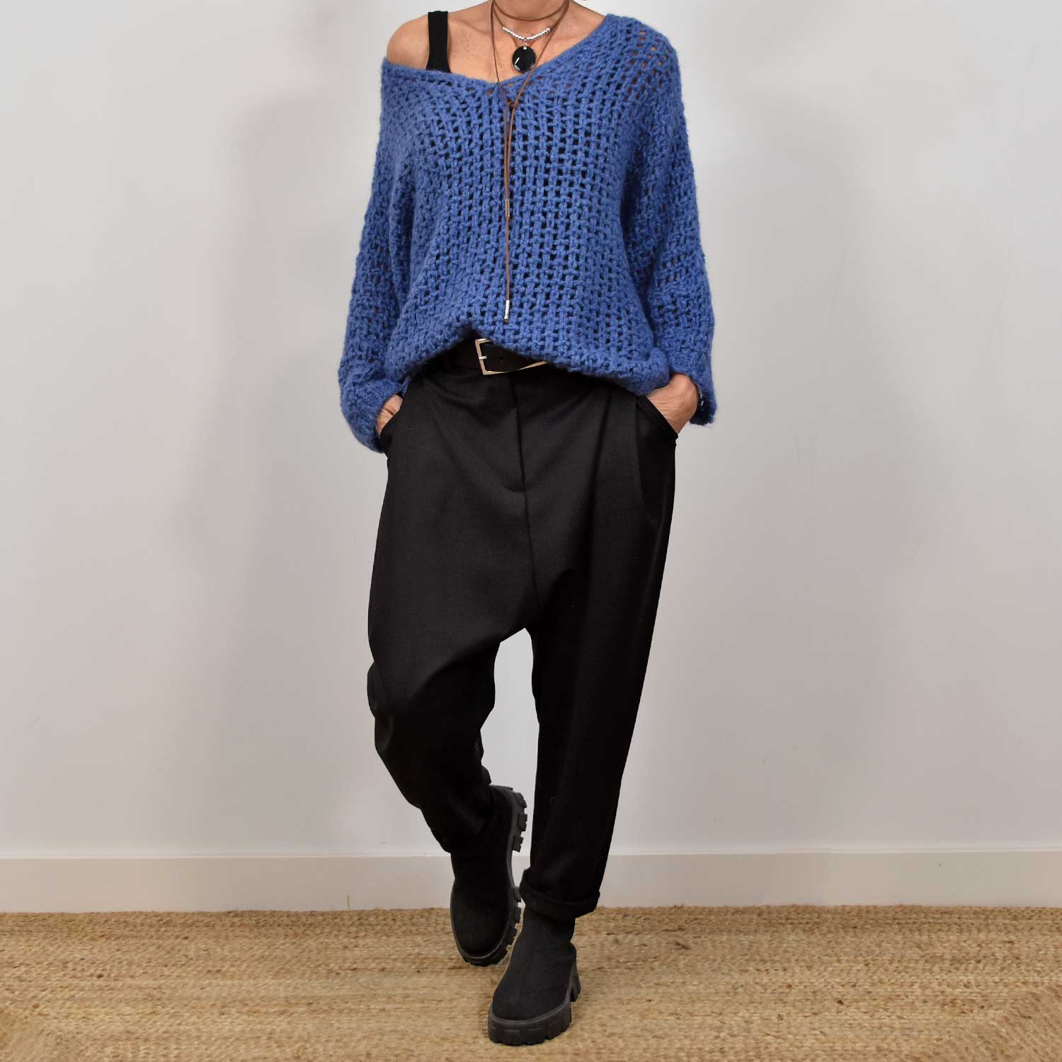 Blue openwork sweater