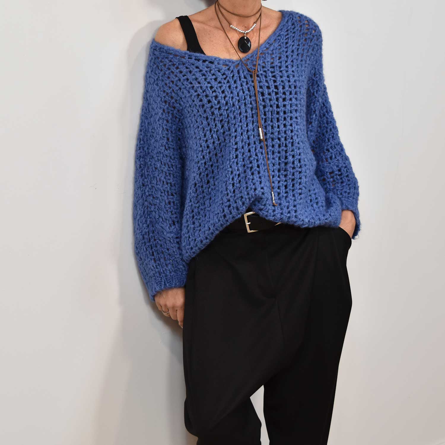 Blue openwork sweater