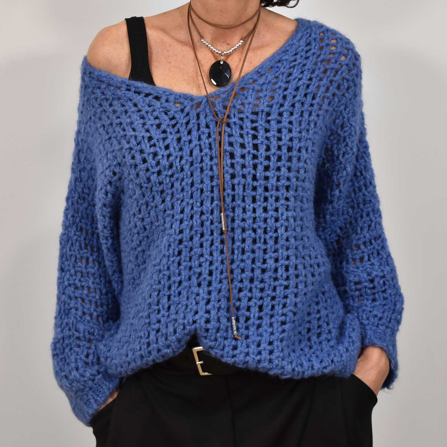 Blue openwork sweater