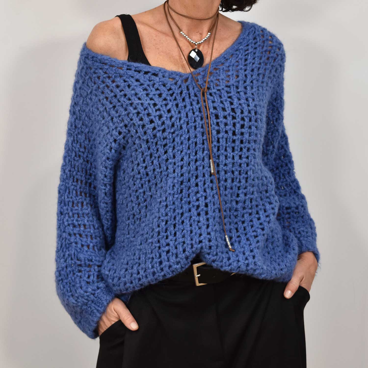 Blue openwork sweater