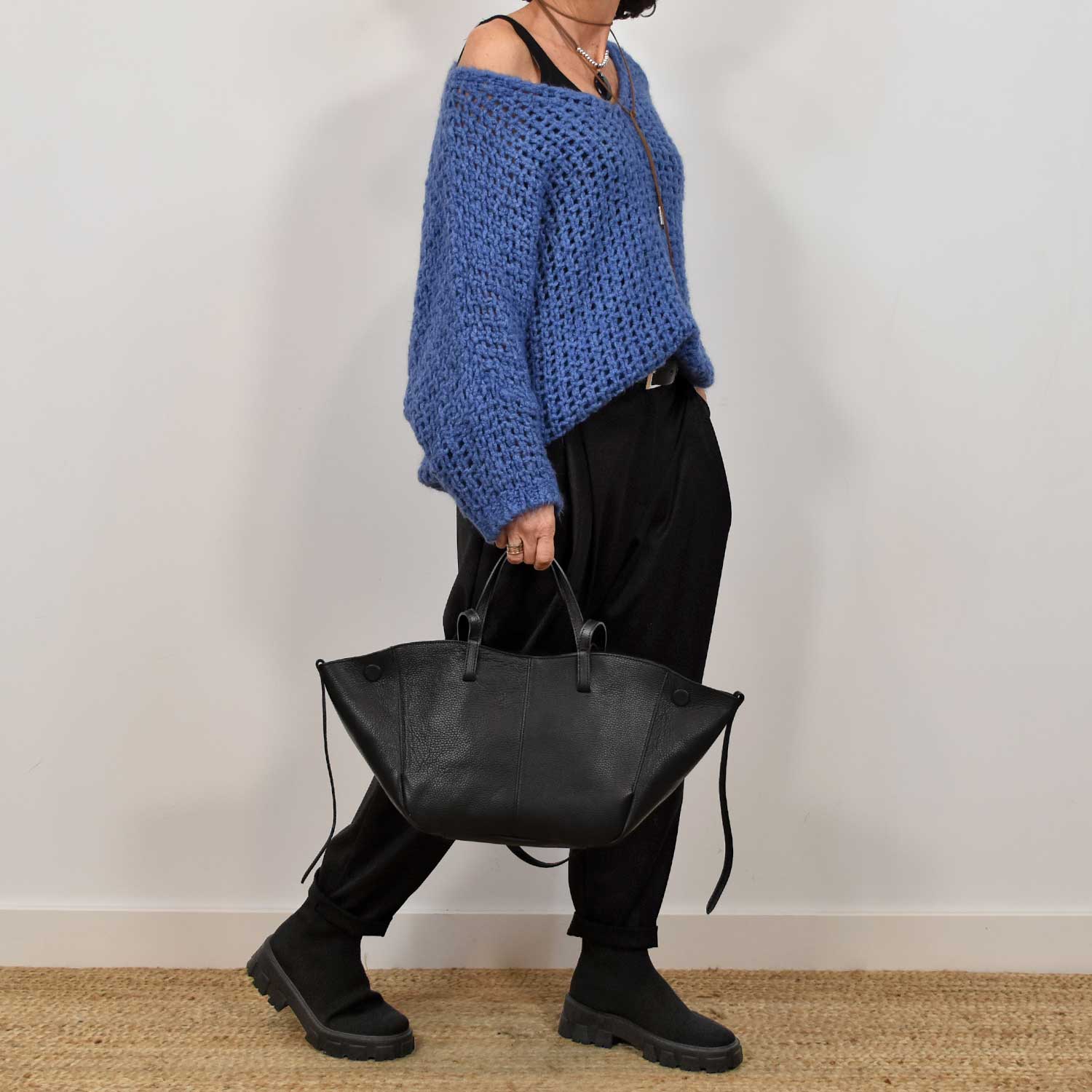 Blue openwork sweater