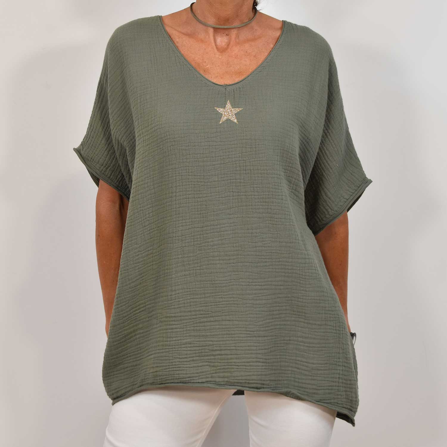 Blusa bambula estrella kaki