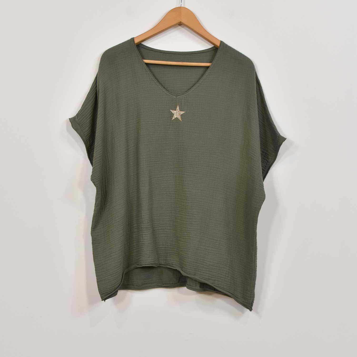 Blusa bambula estrella kaki