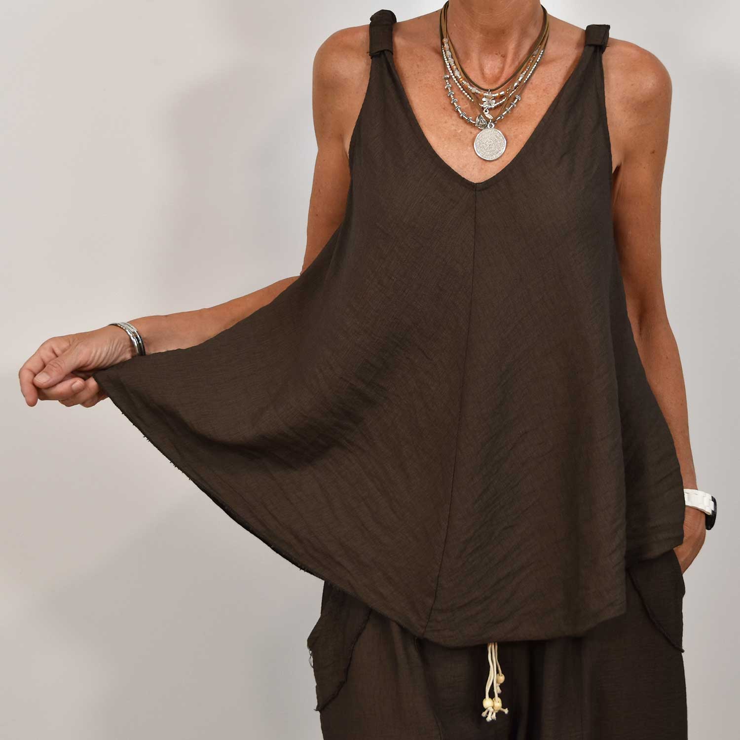 Brown v-neck tank top