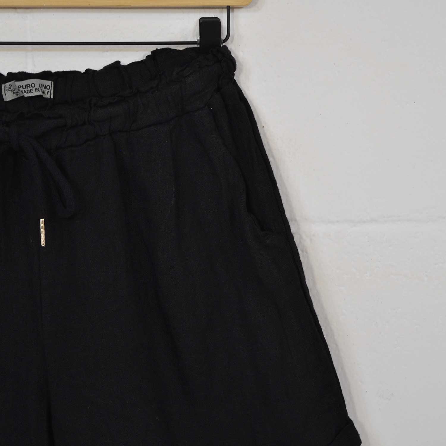 Black short linen shorts