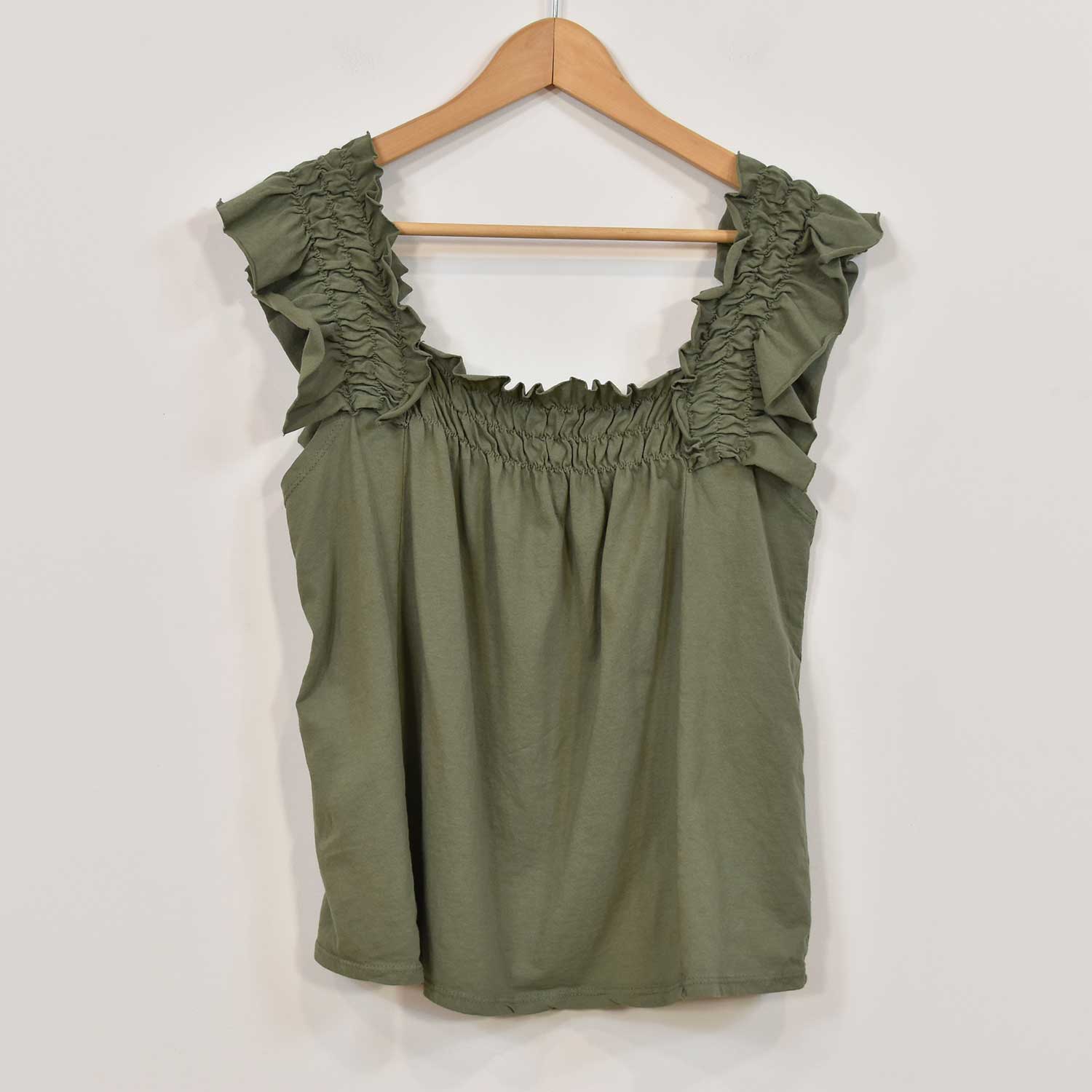 Kaki ruffled t-shirt