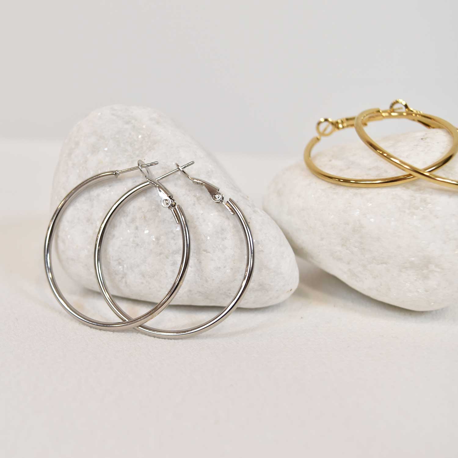 Silvered thin hoop earrings