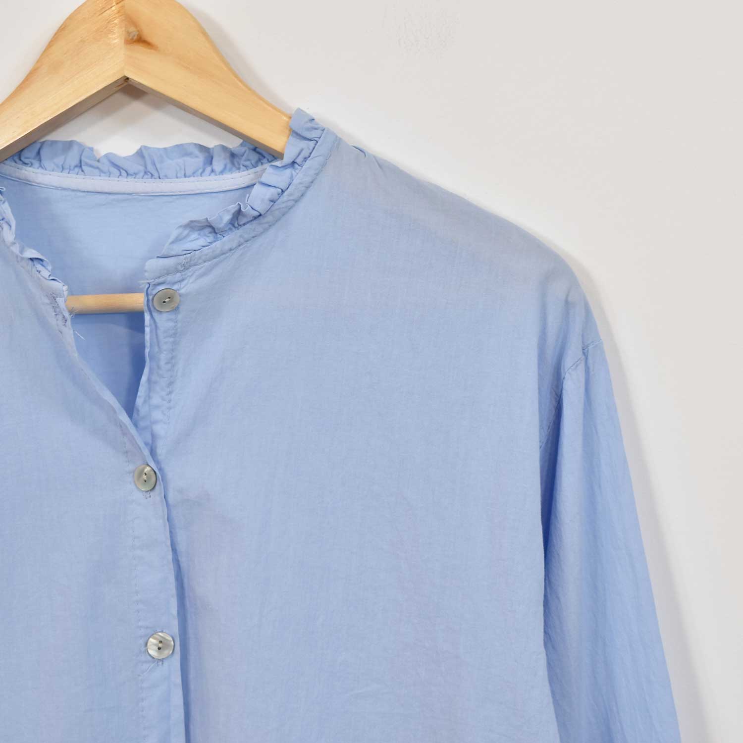 Blue ruffle collar blouse